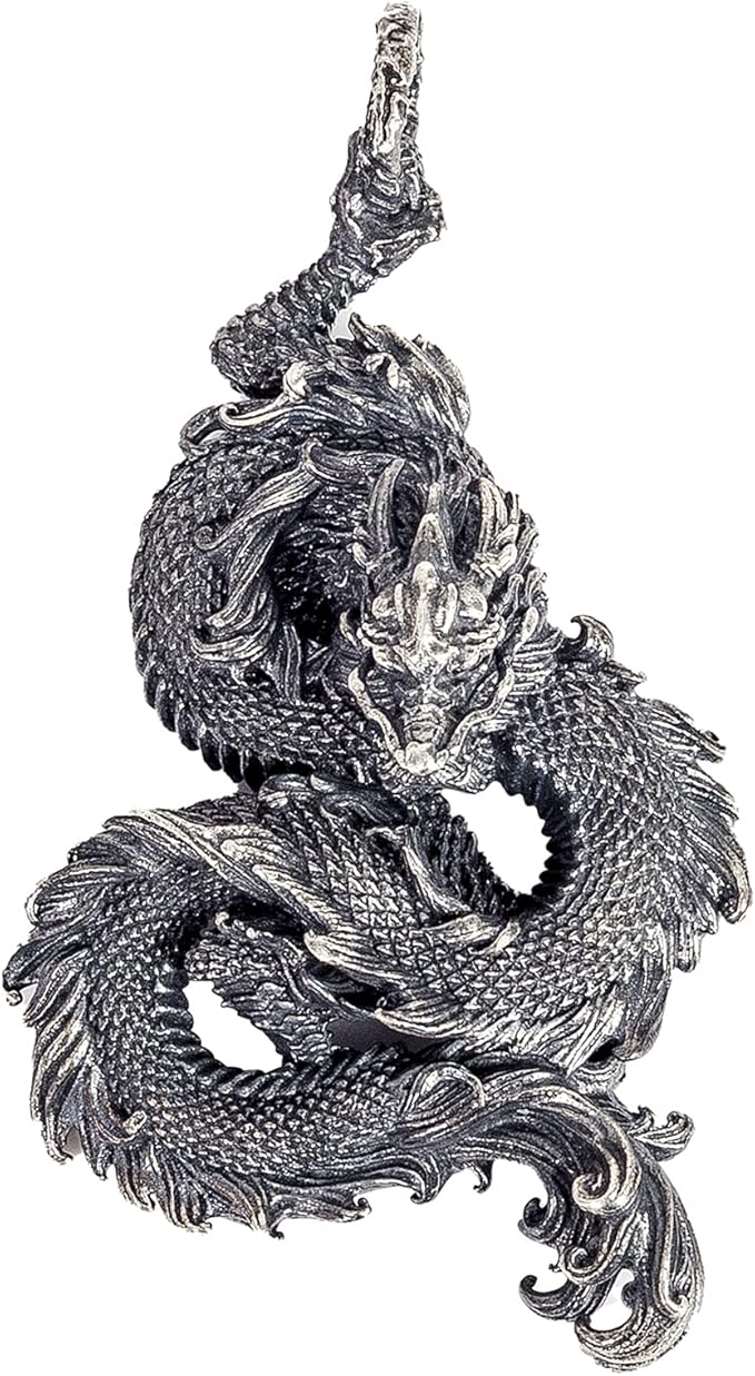 黄铜/925 纯银中国龙吊坠哥特式朋克动物龙吊坠男士传